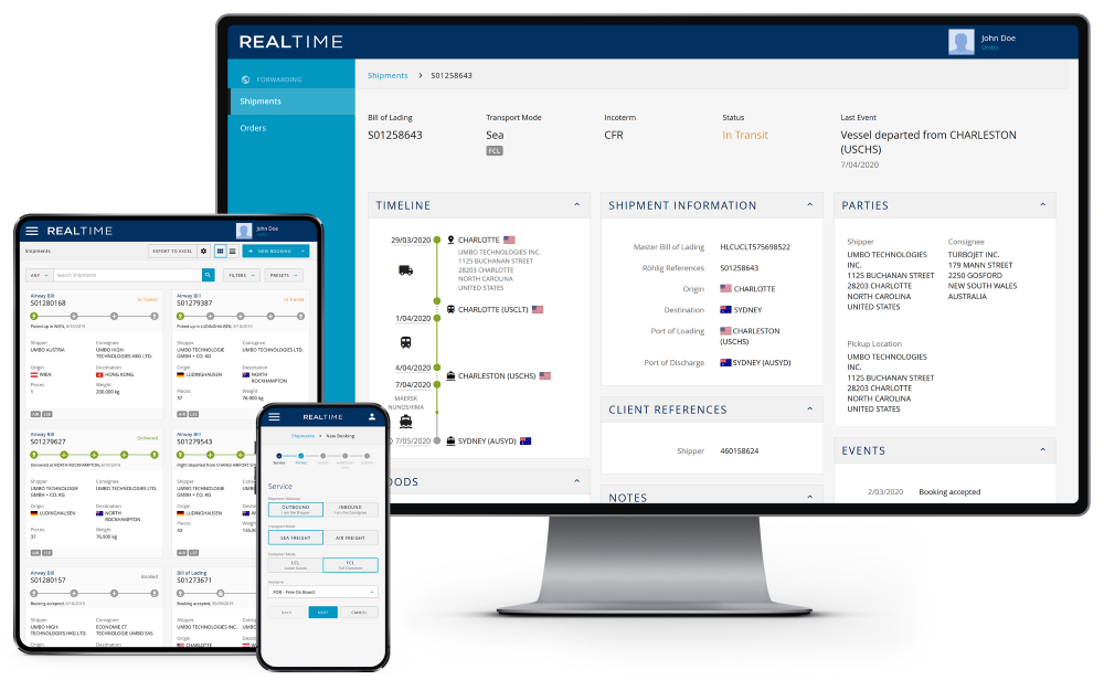 Customer platform Röhlig Real Time on different devices