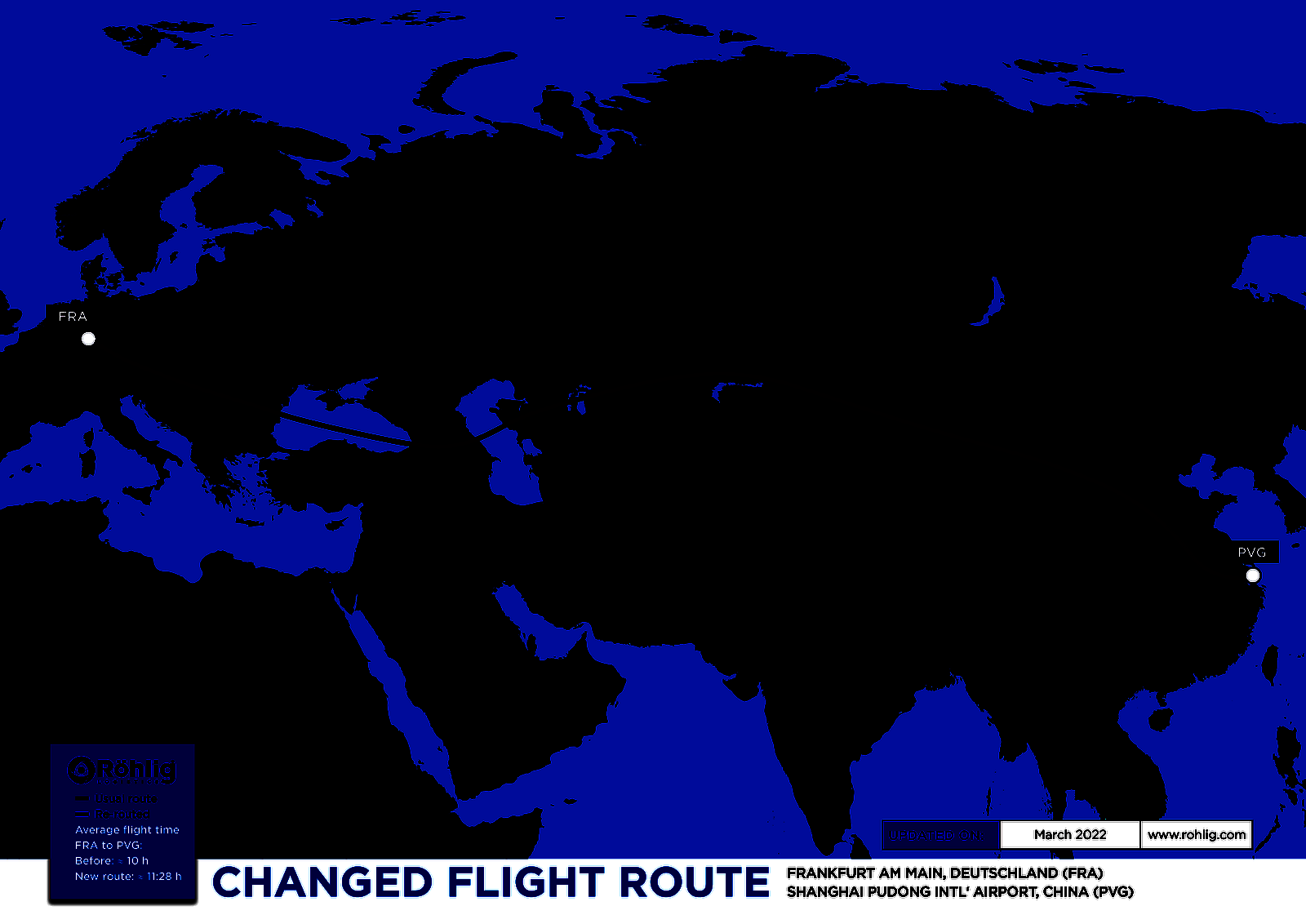 Changed flight routes from Frankfurt (FRA) to Shanghai Pudong Intl' Airport, China (PVG).