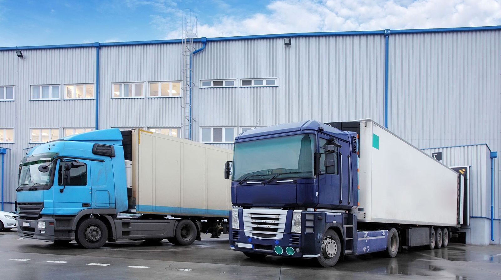 warehouse blue trucks